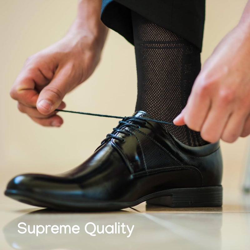 Duna 5 Pairs Cotton Mens Dress Socks - Ultra Thin Breathable Lightweight Crew Length Formal Suit Socks size 11-13 Black - Image 4